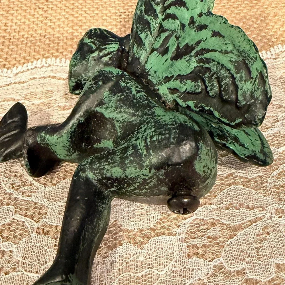 1940's Vintage Style Cast Iron‎ Fairy Wall Hook Verdigris Green Patina Cottage